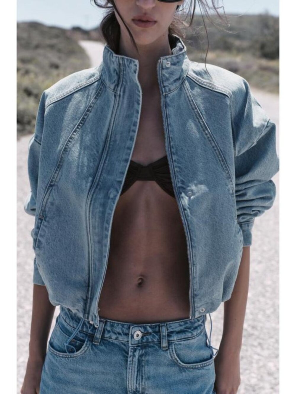 ZARA Z1975 HIGH NECK DENIM BOMBER JACKET - Picture 4 of 11